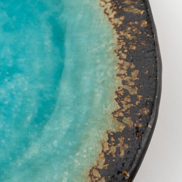 Image of Brown Rim Sky Blue Plate 9.5" 4