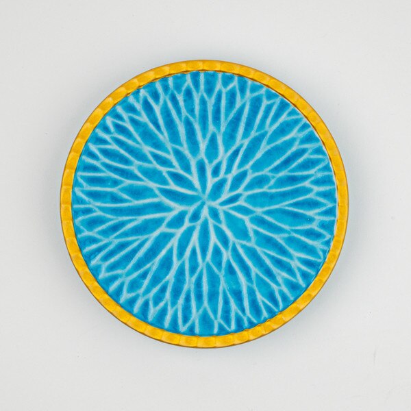 Image of Blue Carved Gold Edge Raised Plate 6.75" 3