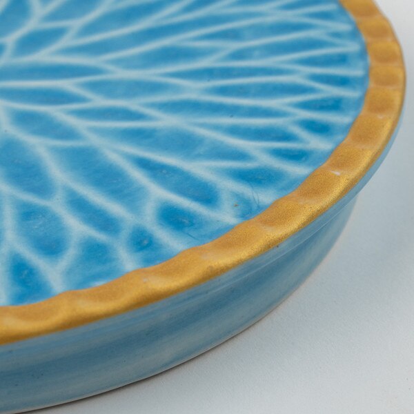 Image of Blue Carved Gold Edge Raised Plate 6.75" 4