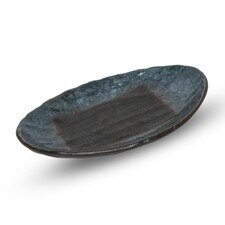 Speckled Footed Dark Blue Oval Plate 9"