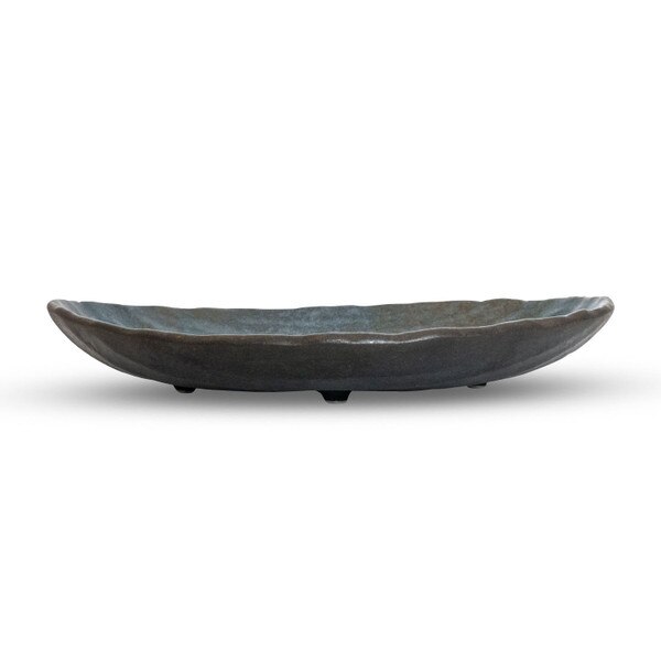 Image of Speckled Footed Dark Blue Oval Plate 9" 2