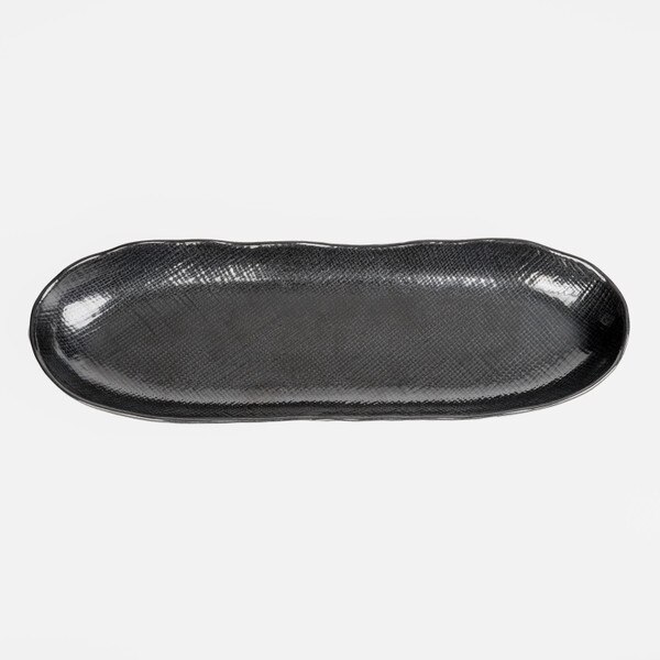 Image of Black Textured Oval Plate 13" 3