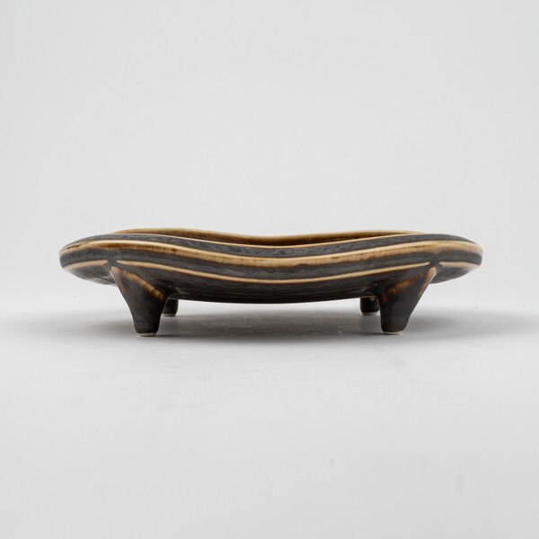 Image of Charcoal Grey Gold Line Footed Plate 6.5" 2