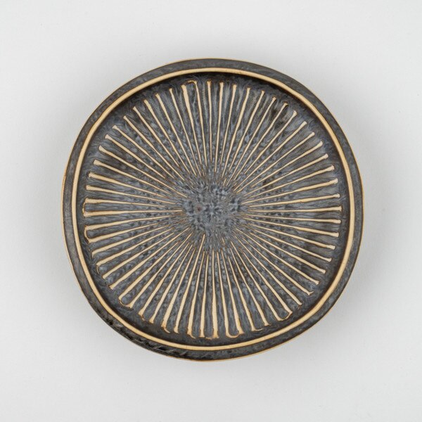 Image of Charcoal Grey Gold Line Footed Plate 6.5" 3