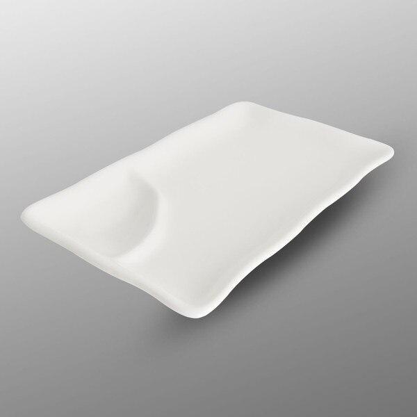 Image of Korin Durable White Rectangular Plate w/ Sauce Well 8" 1