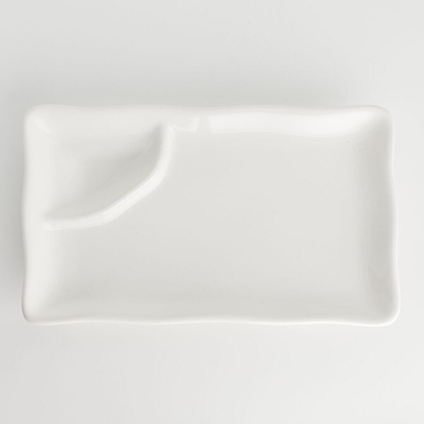 Image of Korin Durable White Rectangular Plate w/ Sauce Well 8" 3