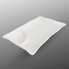 Korin Durable White Rectangular Plate with Sauce Well 10"