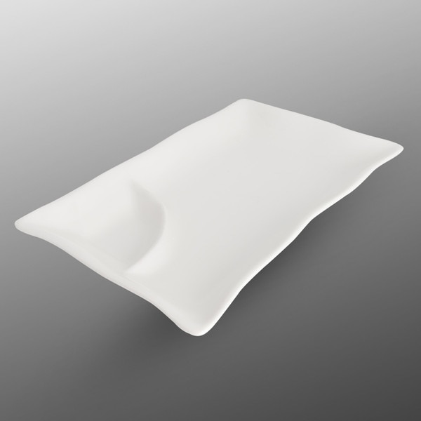 Image of Korin Durable White Rectangular Plate w/ Sauce Well 10" 1