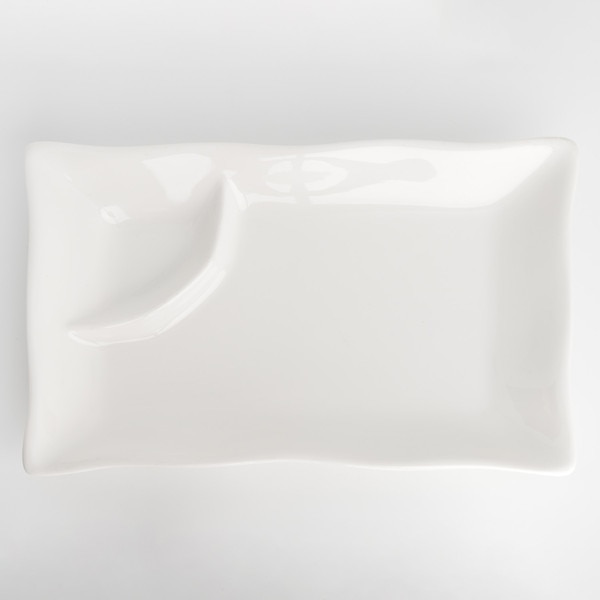 Image of Korin Durable White Rectangular Plate w/ Sauce Well 10" 3