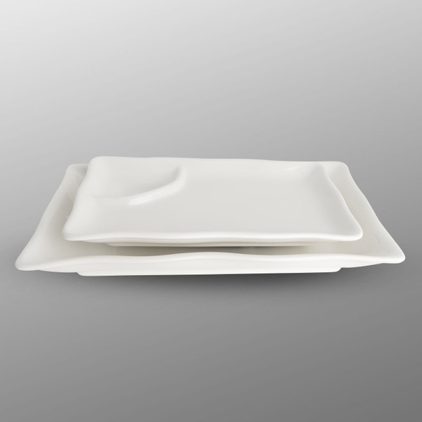Image of Korin Durable White Rectangular Plate w/ Sauce Well 10" 4