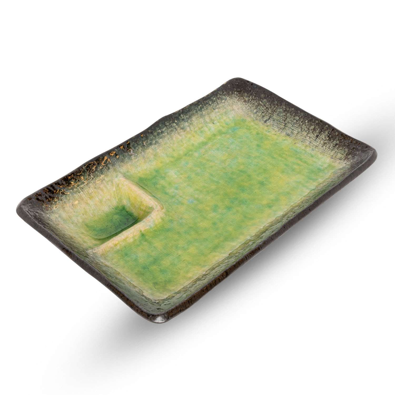 Ariake Green Rectangular Plate w/ Sauce Well 8.25