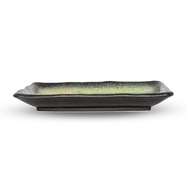 Image of Ariake Green Rectangular Plate w/ Sauce Well 8.25" 2