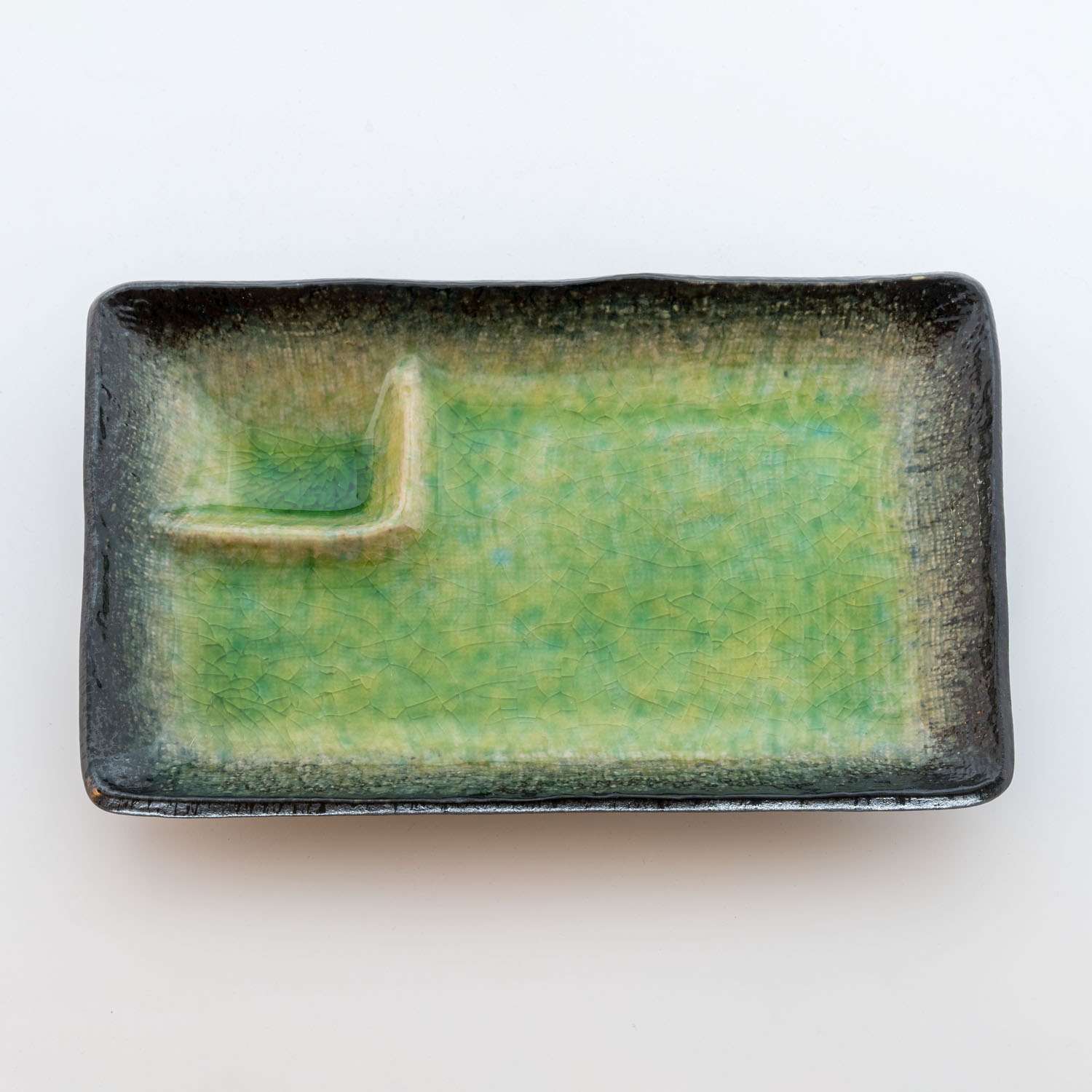 Ariake Green Rectangular Plate w/ Sauce Well 8.25