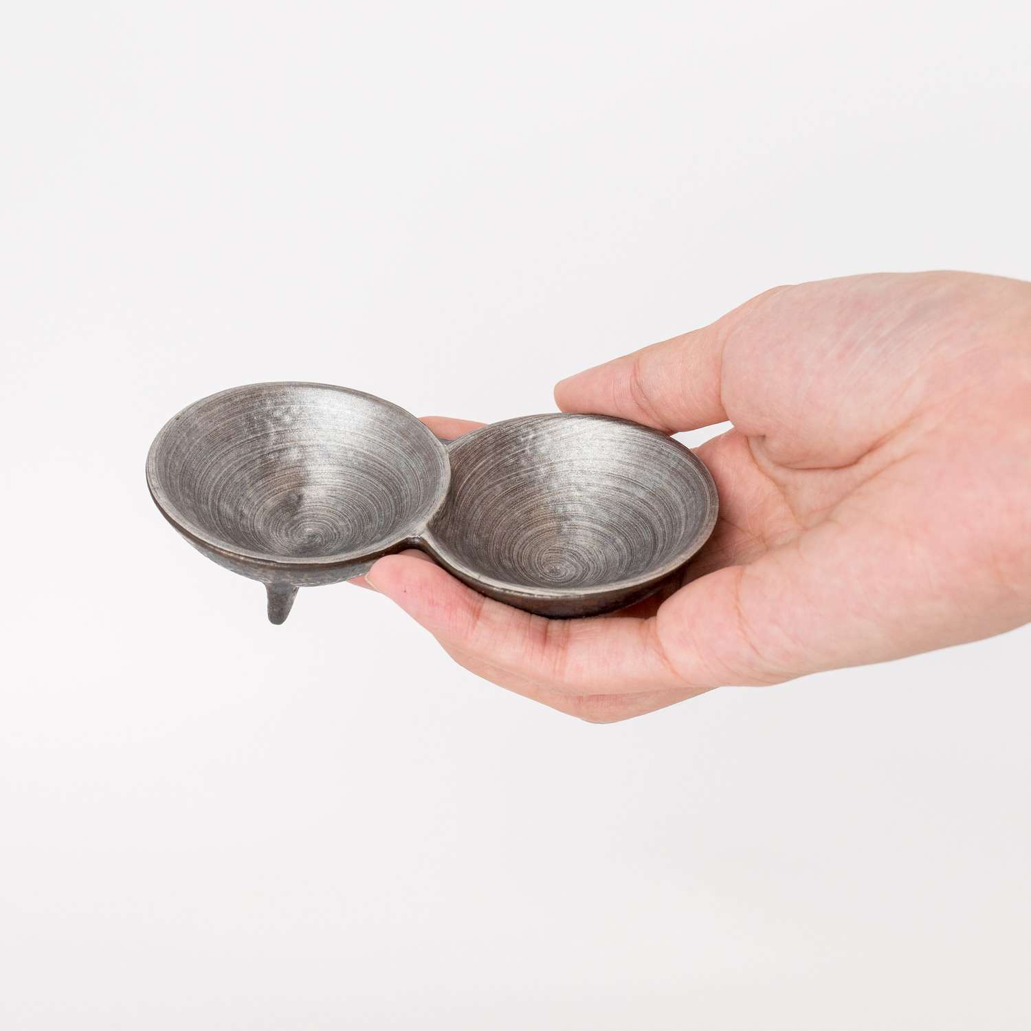 Shusetsu Silver 2 Divided Sauce Dish | KORIN
