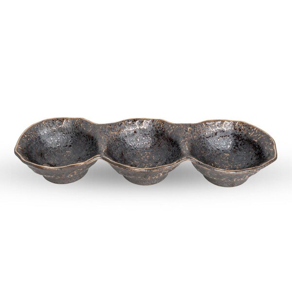 Image of Kyo Black 3 Divided Sauce Bowl 11" 1