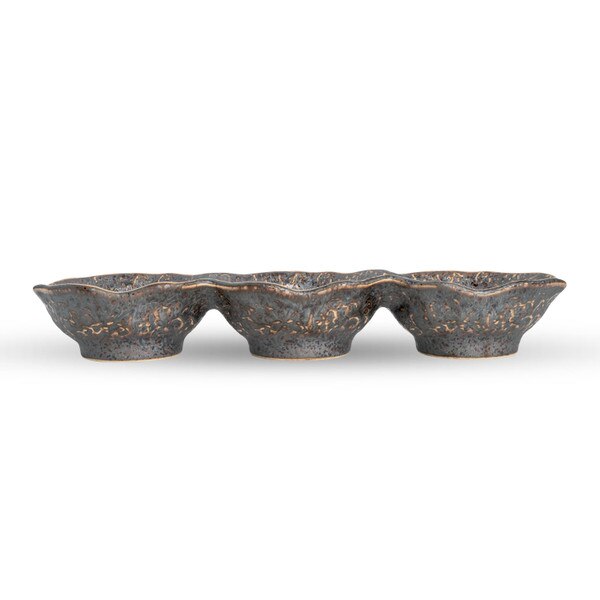 Image of Kyo Black 3 Divided Sauce Bowl 11" 2