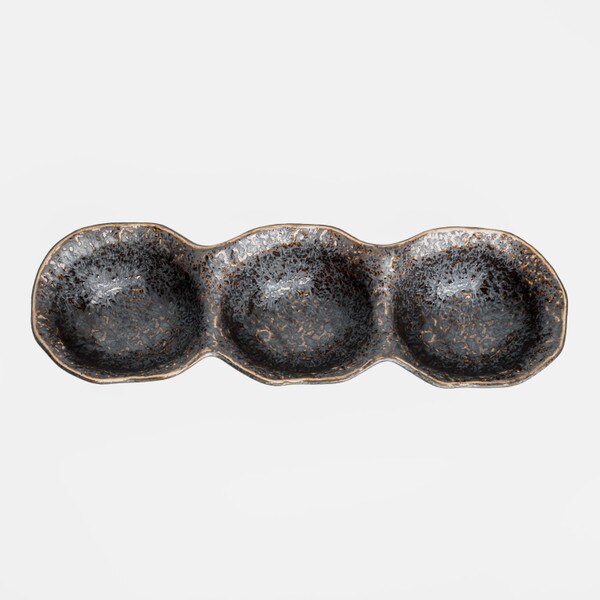 Image of Kyo Black 3 Divided Sauce Bowl 11" 3