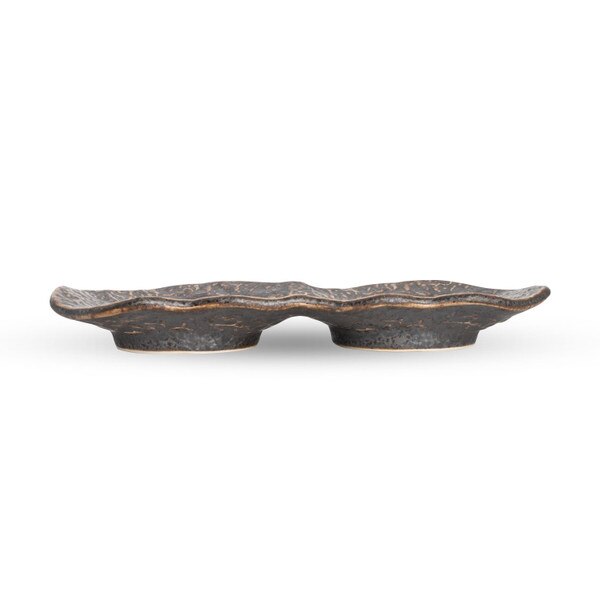Image of Kyo Black 2 Divided Sauce Dish 7.75" 2