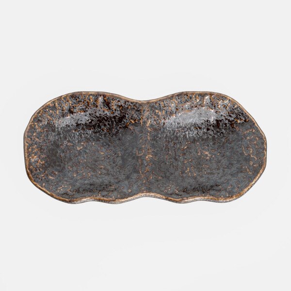 Image of Kyo Black 2 Divided Sauce Dish 7.75" 3