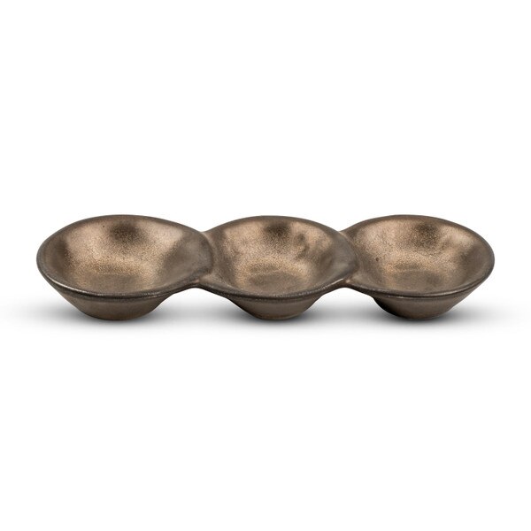 Image of Dark Brass 3 Divided Sauce Dish 7" 1