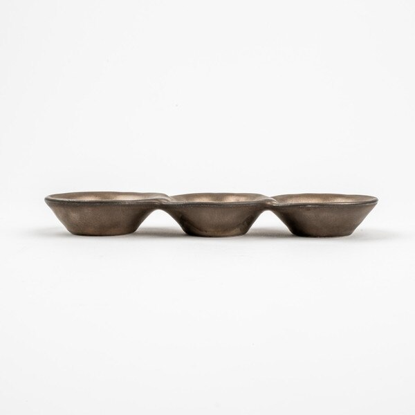 Image of Dark Brass 3 Divided Sauce Dish 7" 2