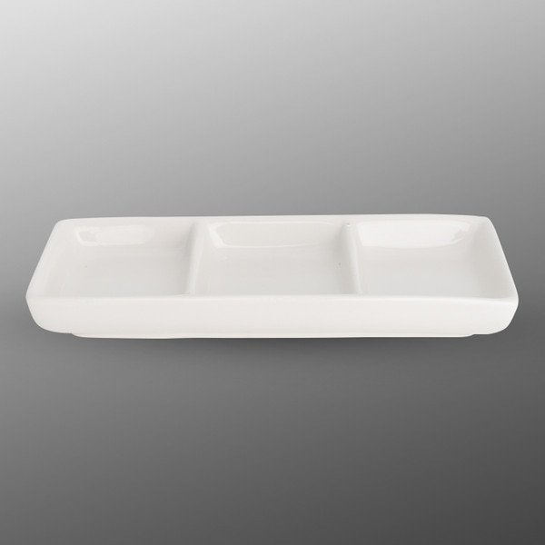 Image of Korin Durable White 3 Divided Rectangular Sauce Dish 1