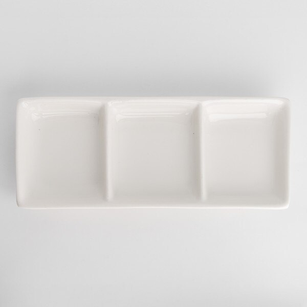 Image of Korin Durable White 3 Divided Rectangular Sauce Dish 3