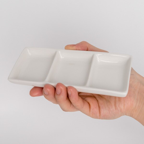 Image of Korin Durable White 3 Divided Rectangular Sauce Dish 4
