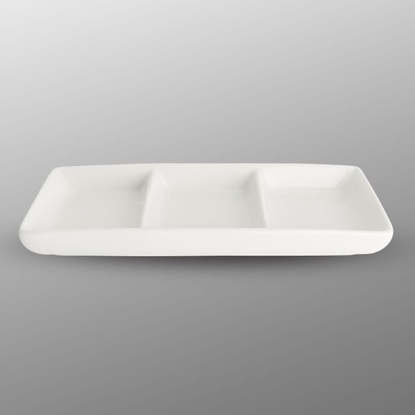 Image of Korin Durable White 3 Divided Rectangular Sauce Dish 8" 1