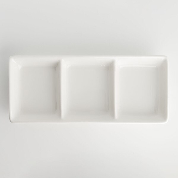 Image of Korin Durable White 3 Divided Rectangular Sauce Dish 8" 3