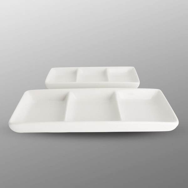 Image of Korin Durable White 3 Divided Rectangular Sauce Dish 8" 4
