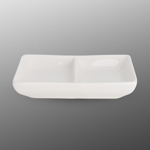 Image of Korin Durable White 2 Divided Rectangular Sauce Dish 1