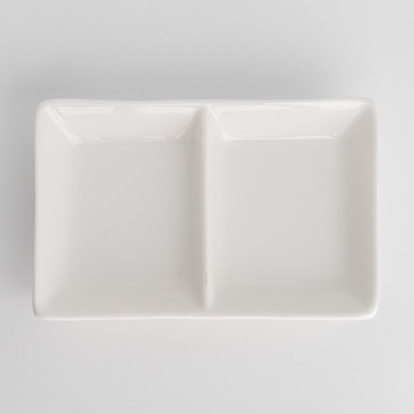 Image of Korin Durable White 2 Divided Rectangular Sauce Dish 3
