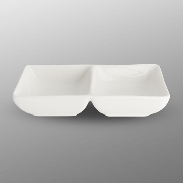 Image of Korin Durable White 2 Divided Rectangular Sauce Dish 1