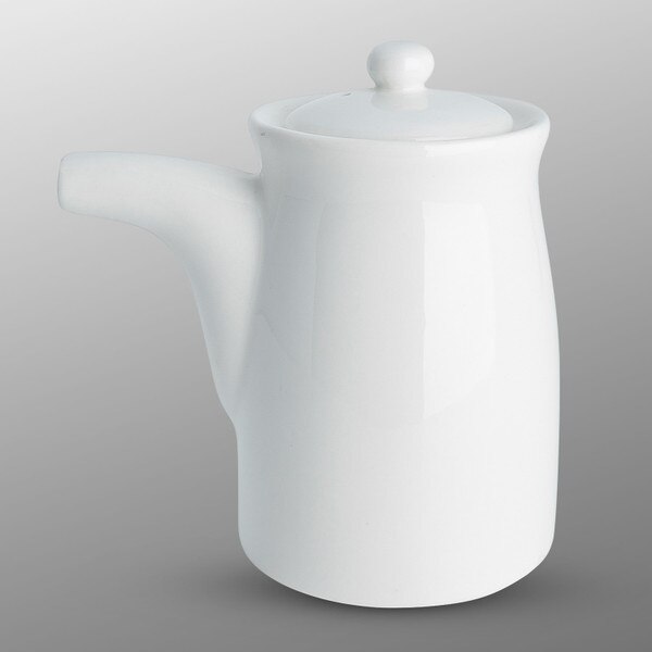 Image of Korin Durable White Sauce Dispenser w/ Silicone Lid 8 oz 1