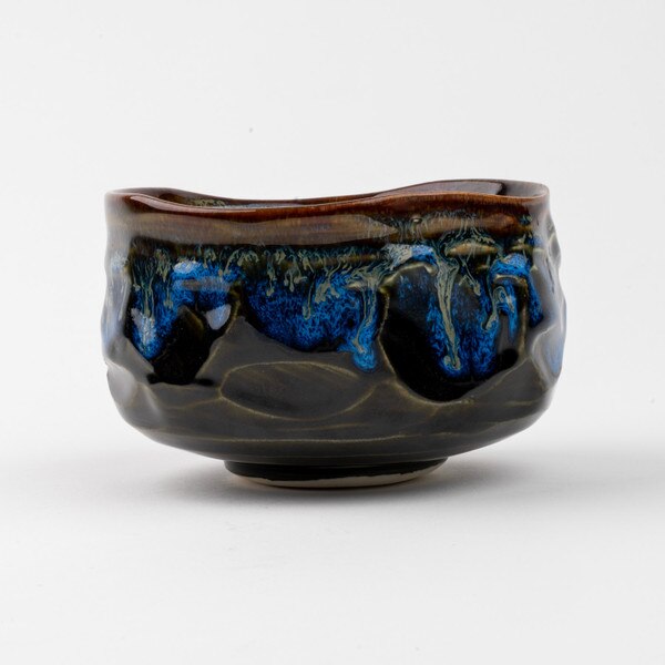Image of Black Blue Gold Matcha Bowl 5" 2