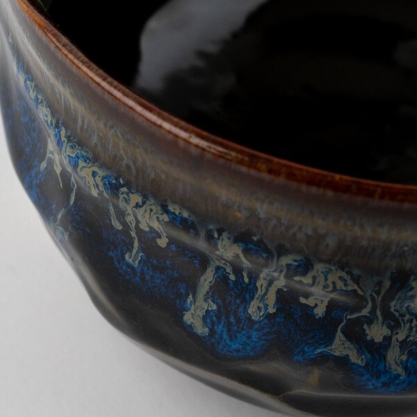 Image of Black Blue Gold Matcha Bowl 5" 4