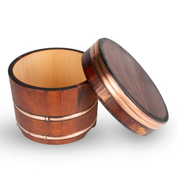 Image of Lacquer Coated Cypress Wooden Edobitsu Rice Jar (18cm) 2