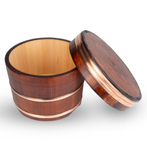 Image of Lacquer Coated Cypress Wooden Edobitsu Rice Jar (21cm) 2