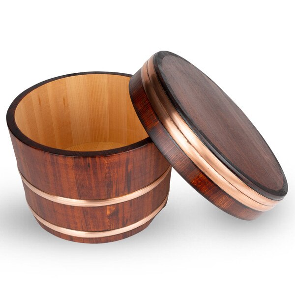 Image of Lacquer Coated Cypress Wooden Edobitsu Rice Jar (24cm) 2