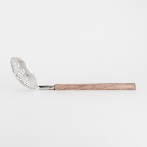 Image of Wooden Leaf Slotted Ladle 8.75" 2