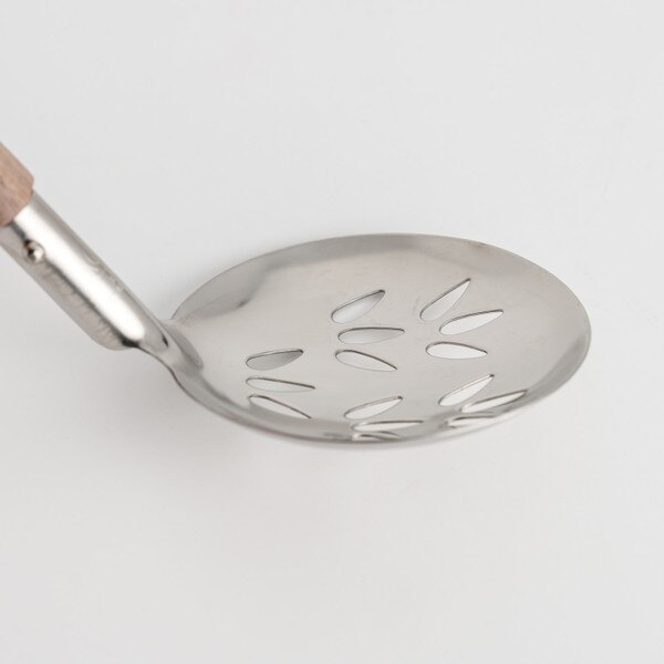Image of Wooden Leaf Slotted Ladle 8.75" 3