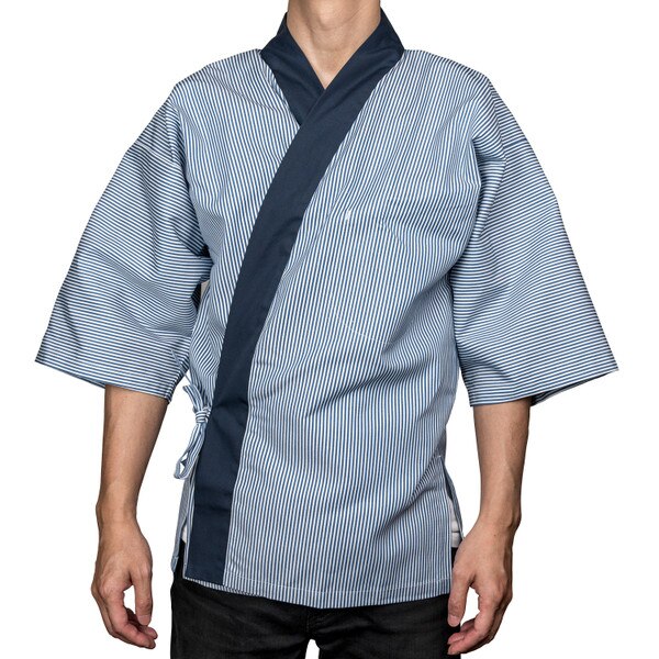 Image of Blue Striped Sushi Chef Coat - Large 1