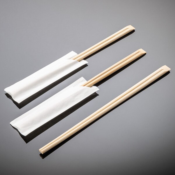 Image of Disposable Bamboo Chopsticks (Tensoge) 9.5" with 5" White Sleeve 2000 pairs/case 1