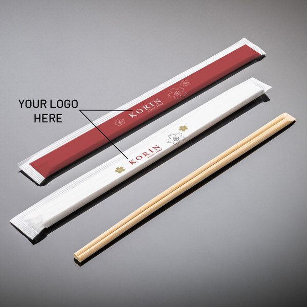 Image of Custom Disposable Bamboo Chopsticks (Tensoge) 9.5" w/ Full White Sleeve 3 Colors or Full Sleeve Printing 1