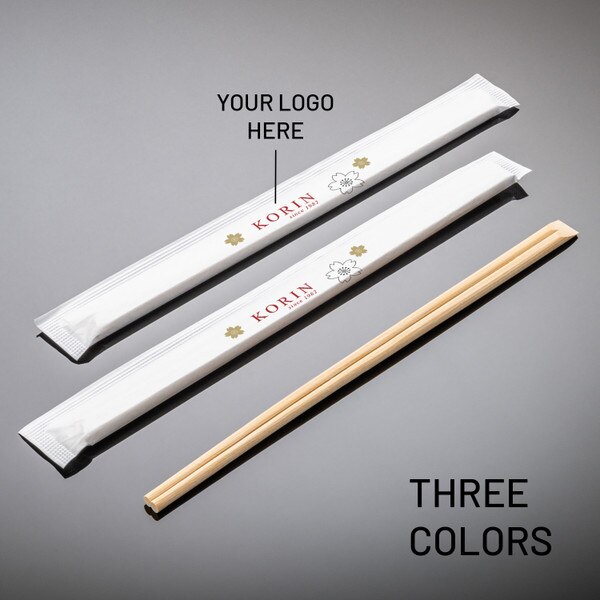 Image of Custom Disposable Bamboo Chopsticks (Tensoge) 9.5" w/ Full White Sleeve 3 Colors or Full Sleeve Printing 3