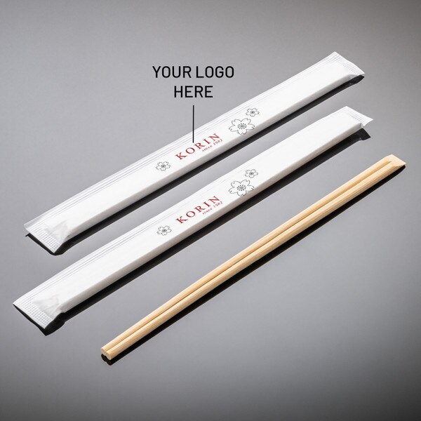 Image of Custom Disposable Bamboo Chopsticks (Tensoge) 9.5" w/ Full White Sleeve up to 2 Colors 1